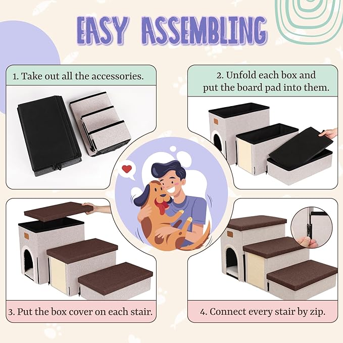 downluxe Dog Stairs for Small Dogs (3-Step Pet