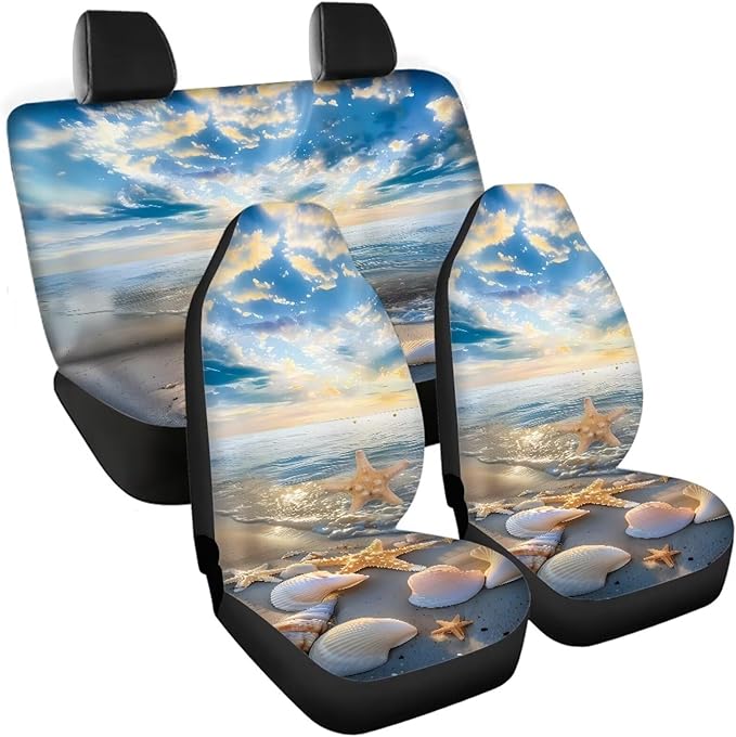 Sea Starfish Shell Car Seat Covers Full Set 4pcs Front