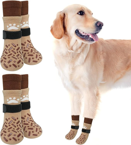 SCENEREAL Dog Socks to Prevent Licking Paws for Hot Pavement, Anti Slip Long Dog Grip Socks for Hardwood Floors, Dog Shoes Booties&Paw Protector for Small Medium Large Senior Dog, Pet Socks for Wounds