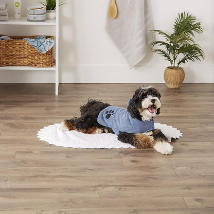 Bone Dry Pet Robe Collection, Embroidered Absorbent Microfiber Bath Robe with Adjustable Closure, for Dogs & Cats, Small, Stonewash Blue