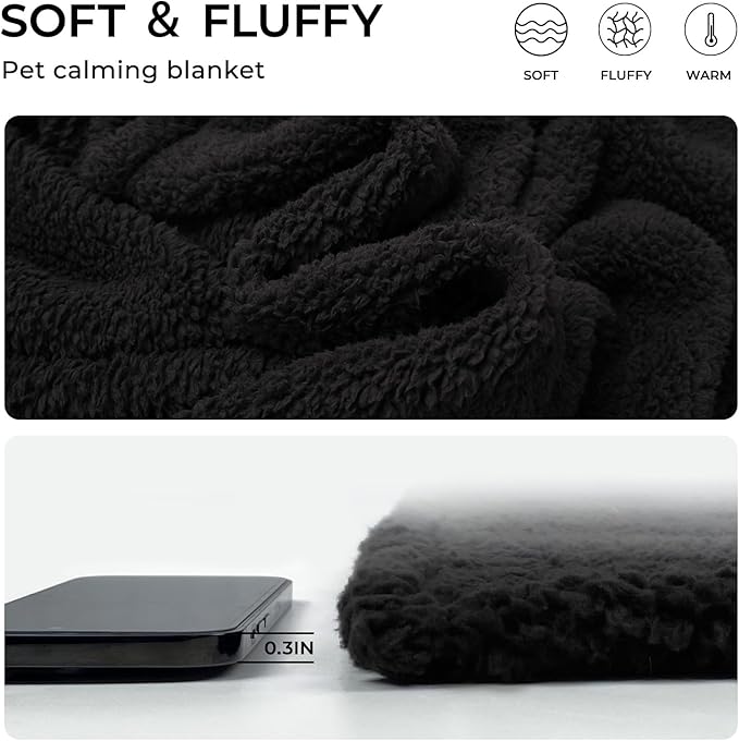 1 Pack 3 Calming Blankets Fluffy Premium Fleece Pet Blanket Soft Sherpa Throw for Dog Puppy Cat Black Medium (30“x20'')