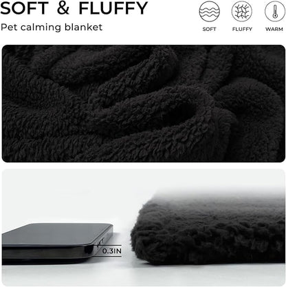 1 Pack 3 Calming Blankets Fluffy Premium Fleece Pet Blanket Soft Sherpa Throw for Dog Puppy Cat Black Medium (30“x20'')