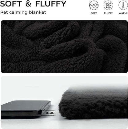 1 Pack 3 Calming Blankets Fluffy Premium Fleece Pet Blanket Soft Sherpa Throw for Dog Puppy Cat Black Small (23”x16'')