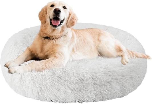 Aurako Cat Bed Dog Bed Round Cushion Pet 28" Milky