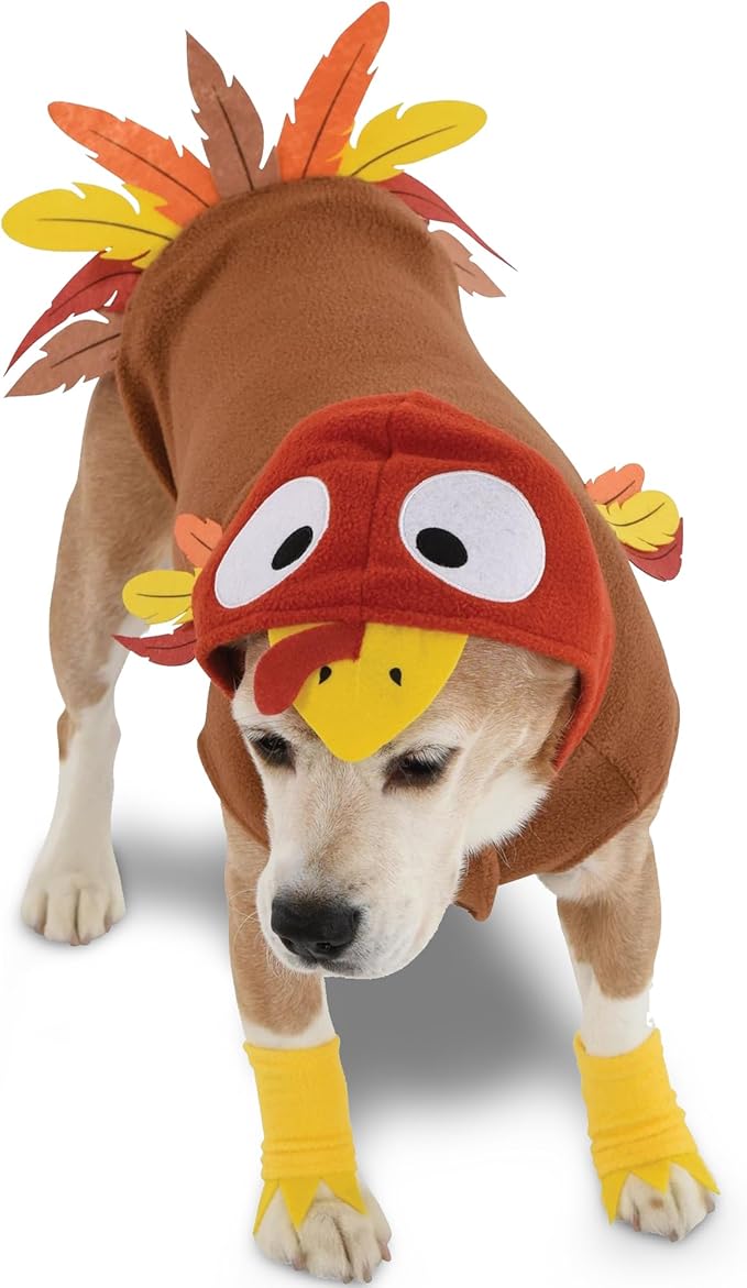 Turkey Pet Costume - Small (1 Pc) | Soft Brown Polyester Outfit - Perfect for Thanksgiving Festivities