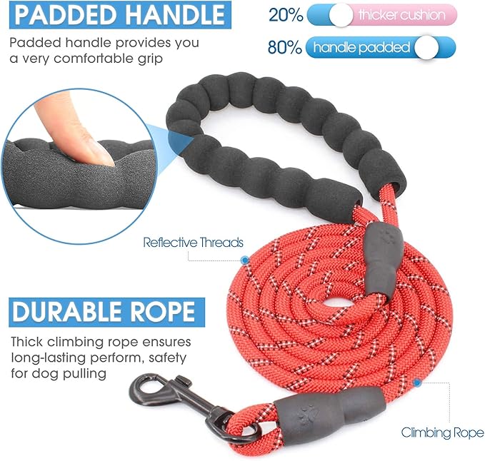 BAAPET 2/4/5/6 FT Dog Leash with Comfortable Padded Handle and Highly Reflective Threads for Small Medium and Large Dogs (5FT-1/3''