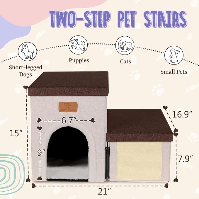downluxe Dog Stairs for Small Dogs (2-Step Pet