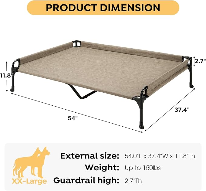 Veehoo Elevated Raised Dog Bed-Cooling Outdoor Dog Cot 54"x 37.4"