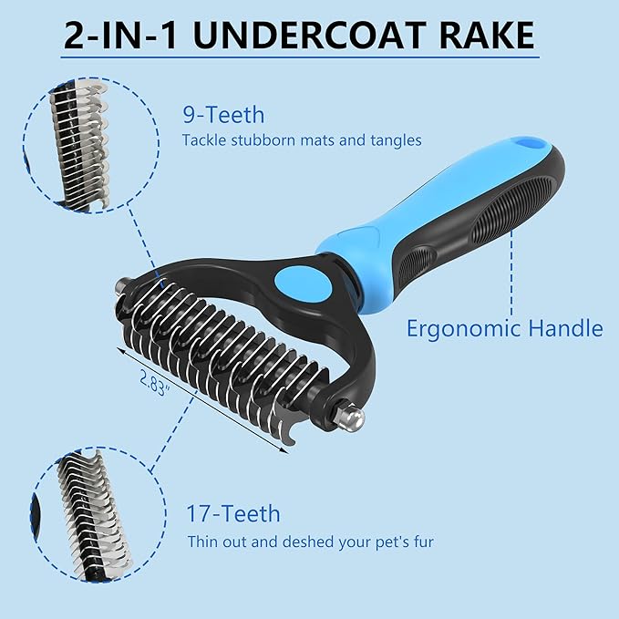 Extra Long Pin Slicker Brush for Dogs, Large Size, Remove Loose Fur and Tangles; Dog Undercoat Rake for Shedding, 5-in-1 Dog Grooming Brush for Long&Short Haired Dogs&Cats