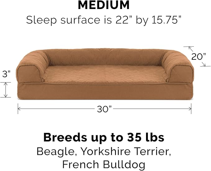 Furhaven Memory Foam Dog Bed for Medium/Small Dogs w/ Removable Bolsters & Washable Cover 35 lbs