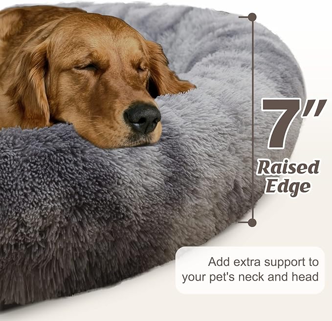 Syalife Shaggy Plush Calming Dog Couch Bed Pet Protector Cover(45"x37"x7", Grey/White)