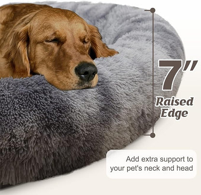 Syalife Shaggy Plush Calming Dog Couch Bed Pet Protector Cover(45"x37"x7", Grey/White)