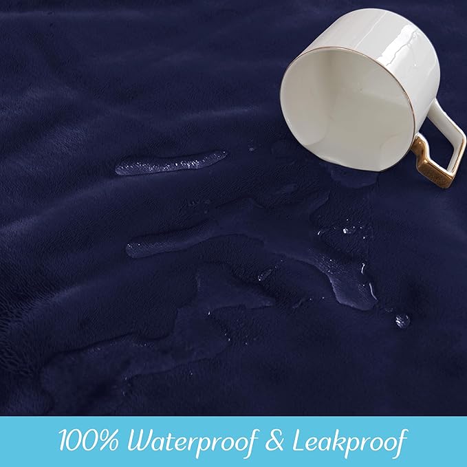 NICETOWN Waterproof Dog Blanket Soft Fluffy Plush Pet Blanket with Reversible Sherpa Couch Bed Cover Furniture Protector Throw Blanket for Cats & Dogs 40" x 50", Navy