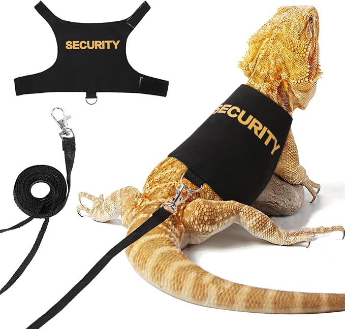 Bearded Dragon Lizards Clothes with Leash,Set for Small Pets Reptiles Guinea Pig Apparel Lizards Outdoor Walking Training Harness Leash Hand-Made Security Costume Photo Prop