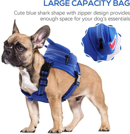 IDOMIK Dog Backpack Harness, No-Pull Dog Backpack with D-Ring for Small Medium Dogs, Cute Self Carrier Backpack for Dogs to Wear, Adjustable Dog Harness Backpack for Traveling Camping Hiking,Shark,XS