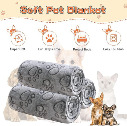 1 Pack 3 Dog Blankets for Medium Dogs, Soft Fleece Dog Blanket Fluffy Pet Blanket Warm Sleep Mat Grey Cute Paw Print Puppy Cat Blanket, Flannel Throw for Washable Dog Bed, Blanket for Dogs, 41"X31"