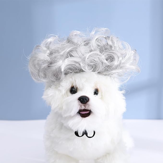 Funny Dog Cat Cosplay Wig, Headwear Apparel Toy, Pet Costumes, Cat Dress up for Halloween, Christmas, Parties, Festivals, Dog Wigs for Small Medium and Large Dogs (Explosive Grey)