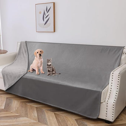 100% Waterproof Dog Blanket, 68x82 inches Soft Leak Proof Pet Couch Throw for Sofa, Bed Furniture Protector Covers from Dogs Puppys Cats Washable-Light Grey+Dark Grey