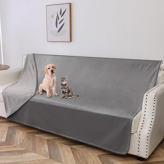 100% Waterproof Dog Blanket, 52x82 inches Soft Leak Proof Pet Couch Throw for Sofa, Bed Furniture Protector Covers from Dogs Puppys Cats Washable-Light Grey+Dark Grey