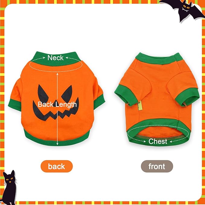 Dog Pumpkin Clothes Cat Shirts Puppy Lightweight Sweatshirts Pet Outfits for Halloween Thankgiving Day Holiday Party