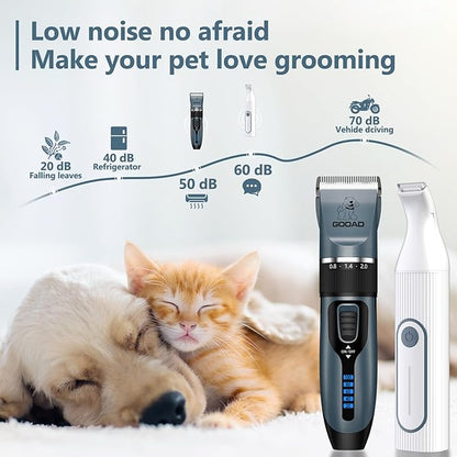 Dog Clippers Grooming Kit Hair Clipper -4 in 1Low Noise -Rechargeable-Cordless Quiet Paw Trimmer Nail Grinder, Trimmer Grooming for Thick Hair&Coats,Pet Shaver for Small and Large Dogs Cats