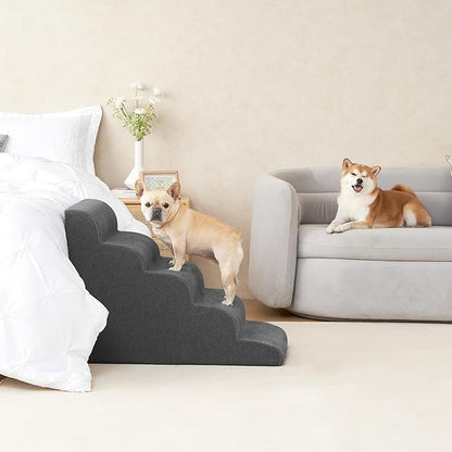 EHEYCIGA Curved Dog Stairs for High Beds 5-Step Extra
