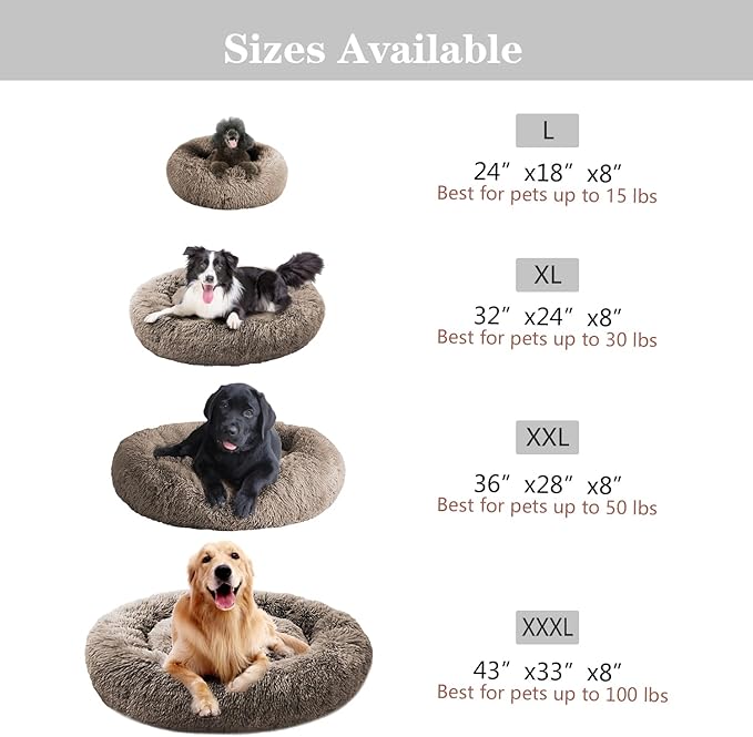 MFOX Calming Dog Bed (L/XL/XXL/XXXL) for Medium and 25/35/55/100lbs