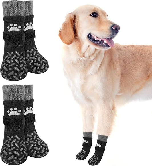 SCENEREAL Dog Socks to Prevent Licking Paws for Hot Pavement, Anti Slip Long Dog Grip Socks for Hardwood Floors, Dog Shoes Booties&Paw Protector for Small Medium Large Senior Dog, Pet Socks for Wounds