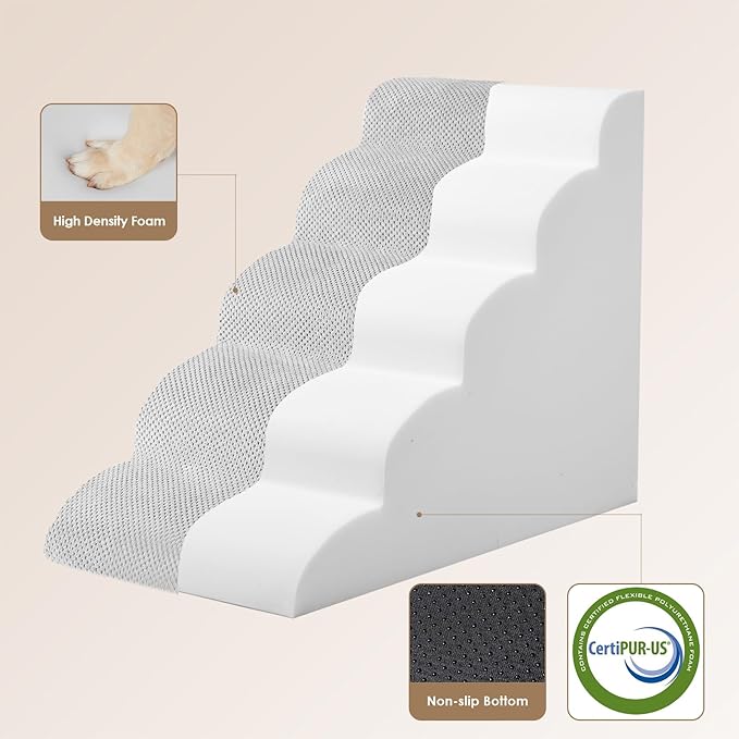 EHEYCIGA Curved Dog Stairs for High Beds 22.6" H 5-Step Dog