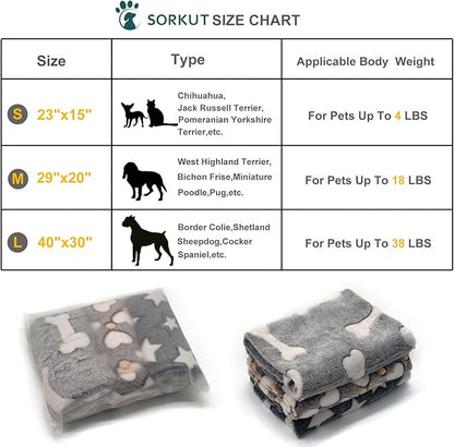 1 Pack 3 Puppy Blankets Super Soft Warm Sleep Mat Grey Cute Print Fluffy Fleece Pet Flannel Throw Dog Blankets for Small Dogs Cats,Star&Bone&Love-Medium(29"x20")