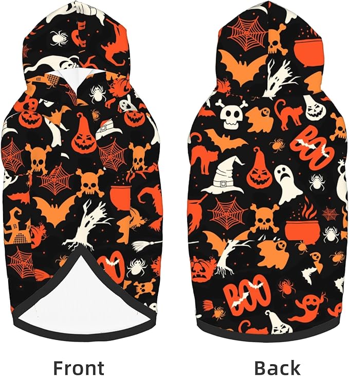 Halloween Dog Costume, Pumpkin Ghost Print Hoodie Winter Halloween Cosplay Clothes Sweaters Outfits Pullover Pets' Sweatshirt Hoodies with Pocket for Medium Large Dogs-L