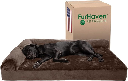 Furhaven Cooling Gel Dog Bed for Large Dogs w/ Removable Bolsters & Washable Cover 125 lbs