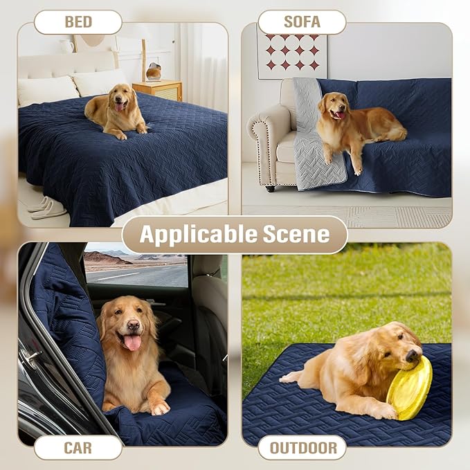 BOCTOPUG Dog Bed Cover for Pets Blankets Rug Pads for Couch Protection Waterproof Bed Covers Dog Blanket Furniture Protector Reusable Changing Pad (Navy Blue+Light Grey, 82"x82")