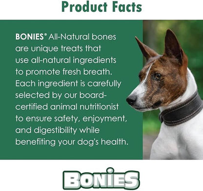 Bonies Natural Breath and Dental Formula Medium-Sized Single Bone - All-Natural Ingredients, Fresh Breath, Cleans Teeth, Low Calories, Chicken Flavor, [Medium Dogs], 8 Bones