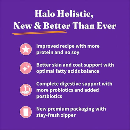 Halo Holistic Dog Food, Complete Digestive Health Wild-caught Salmon and Whitefish Recipe, Dry Dog Food Bag, Small Breed Formula, 10-lb Bag