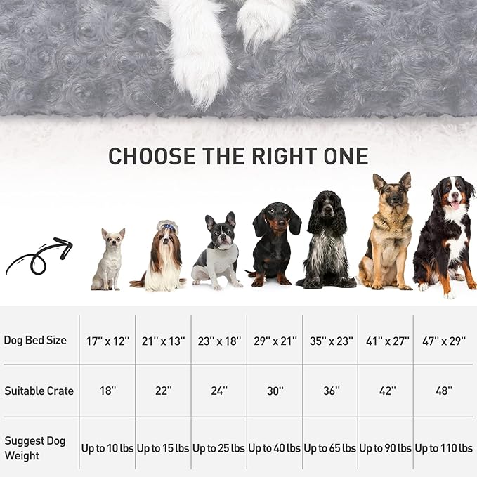 KSIIA Washable Dog Bed Deluxe Plush Dog Crate Beds Fulffy Comfy Kennel Pad Anti-Slip Pet Sleeping Mat for Large 21" x 13", Dark