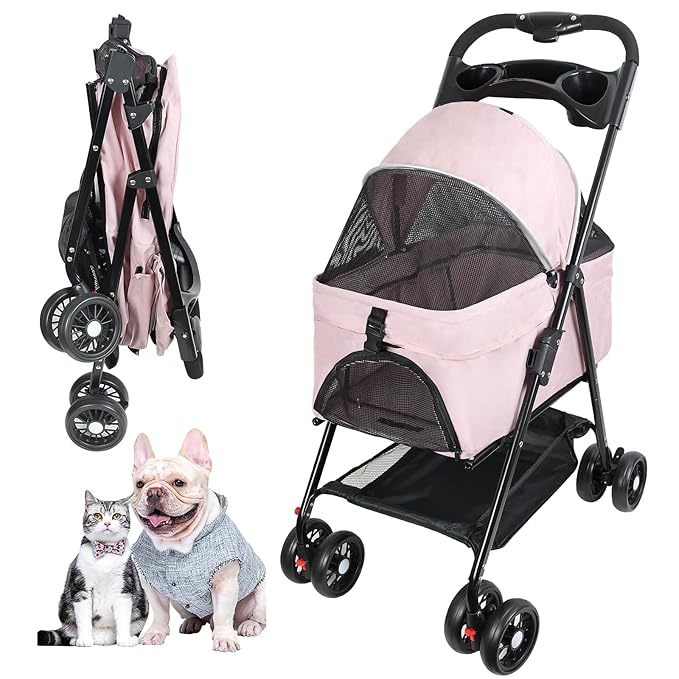 Medium Pet Stroller for Dogs Up to 30lbs 4 Wheels