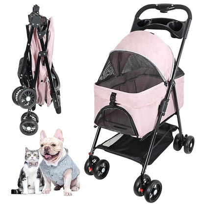 Medium Pet Stroller for Dogs Up to 30lbs 4 Wheels