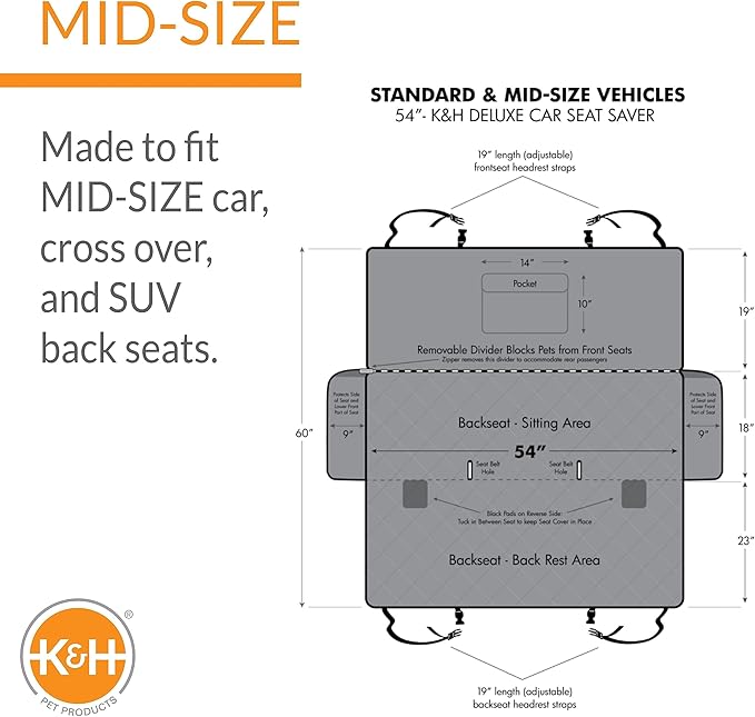 K&H Pet Products Deluxe Car Seat Saver Gray Standard/Mid-Size 54 Inches