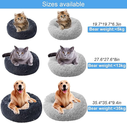 90cm Extra Large Calming Dog Bed, Plush Donut Pets Beds for Dogs Cats, Soft Puppy Kitten Cuddler Round Bed Cushion, Washable Warm Dog Beds for Improved Sleeping