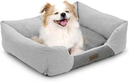 MoNiBloom 27"x21"x7" Dog Beds for Medium Small Dogs Machine-Washable Linen-Like Fabric Pet Beds Warming Cozy Soft Bed for Dogs and Cat