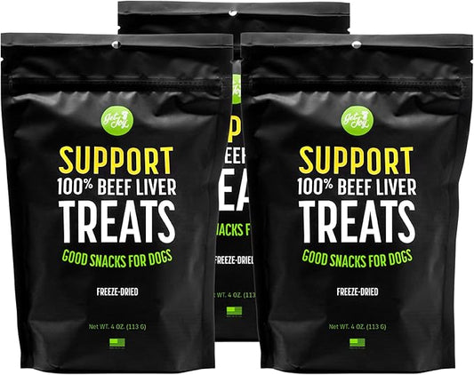 Get Joy Freeze Dried Superfood 100% Beef Liver Dog Treats, 4 Ounce Bag (Pack of 3), Single Ingredient Organ Meat, High Protein, Vision, Skin & Coat Health, Grain Free, Gluten Free, Made in USA