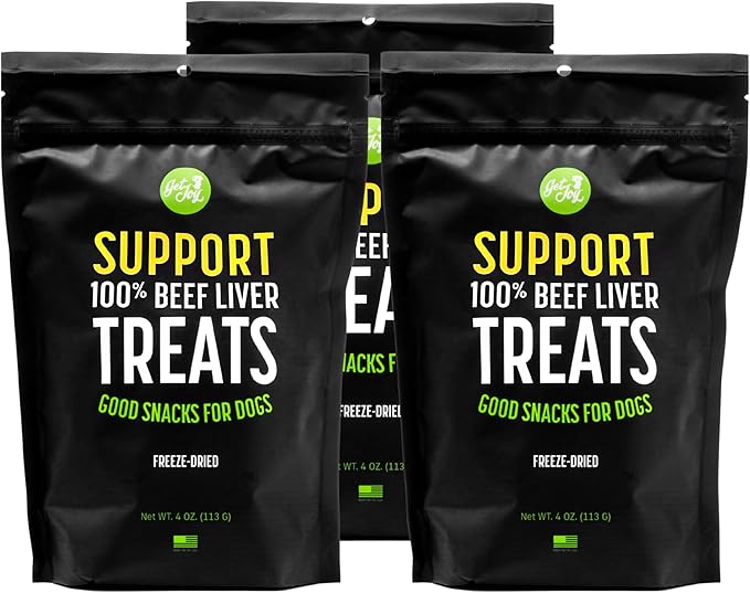 Get Joy Freeze Dried Superfood 100% Beef Liver Dog Treats, 4 Ounce Bag (Pack of 3), Single Ingredient Organ Meat, High Protein, Vision, Skin & Coat Health, Grain Free, Gluten Free, Made in USA