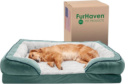 Furhaven Cooling Gel Dog Bed for Large Dogs w/ Removable Bolsters & Washable Cover 95 lbs 40.0" x 32.0"x 9.5"