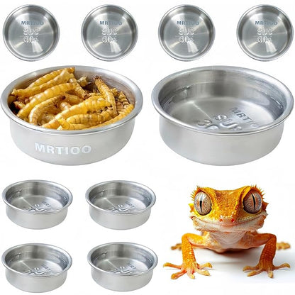 0.5oz Feeding Cups 10pcs, Stainless Steel 304 SUS Metal, Reptile Food Bowls and Water Dish, for Crested Gecko, Lizard Or Other Small Pet Feeder Ledge Accessories Supplies