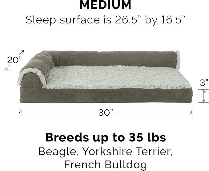 Furhaven Cooling Gel Dog Bed for Medium/Small Dogs w/ Removable Bolsters & Washable Cover 35 lbs