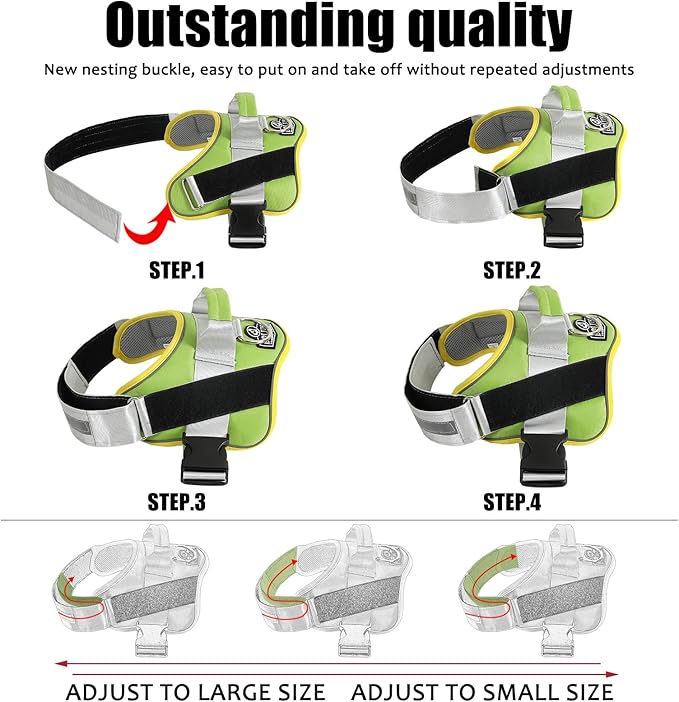 Bolux Dog Harness, No-Pull Reflective Dog Vest, Breathable Adjustable Pet Harness with Handle for Outdoor Walking - No More Pulling, Tugging or Choking (X-Small (Pack of 1), GreenYellow)