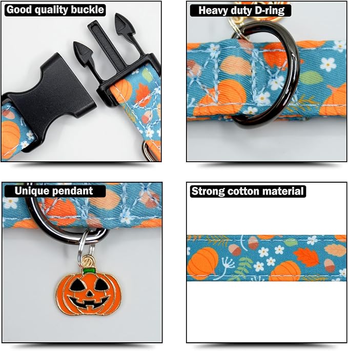 Halloween Pumpkins Dog Collar with Cute Pendant, Durable and Soft Cotton Dog Collars for Small Large Female and Male Dogs Pets (Halloween Pumpkins M)