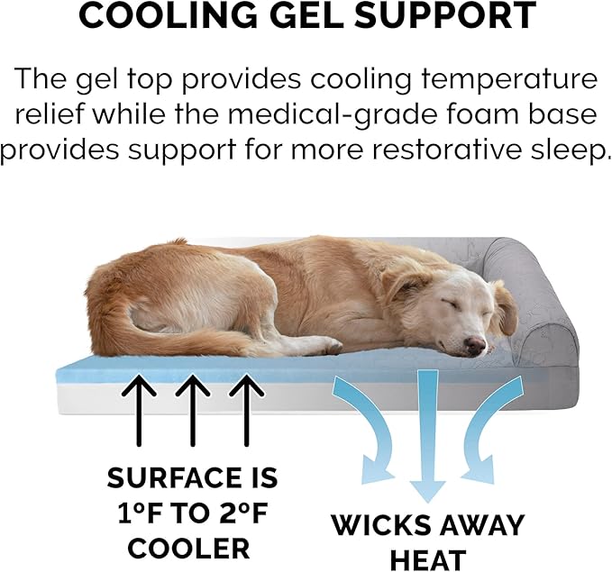 Furhaven Cooling Gel Dog Bed for Medium/Small Dogs w/ Removable Bolsters & Washable Cover 35 lbs