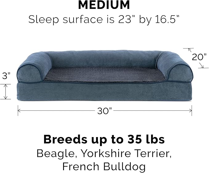 Furhaven Memory Foam Dog Bed for Medium/Small Dogs w/ Removable Bolsters & Washable Cover 35 lbs